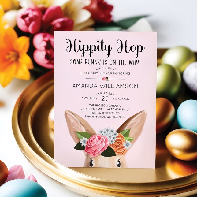 Hippity Hop Easter Floral Bunny Rabbit Baby Shower Invitation (Hippity Hop Easter Floral Bunny Rabbit Baby Shower Invitation)