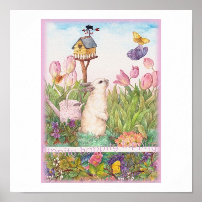 Hippity Hoppity Easter Bunny Birdhouse Poster (Front)