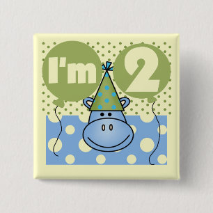 Hippo 2nd Birthday Tshirts and Gifts 15 Cm Square Badge