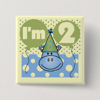 Hippo 2nd Birthday Tshirts and Gifts 15 Cm Square Badge