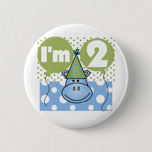 Hippo 2nd Birthday Tshirts and Gifts 6 Cm Round Badge