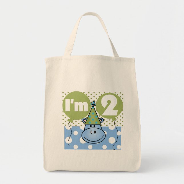 Hippo 2nd Birthday Tshirts and Gifts Tote Bag (Front)