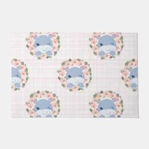 Hippo And Flower Tattoo Doormat