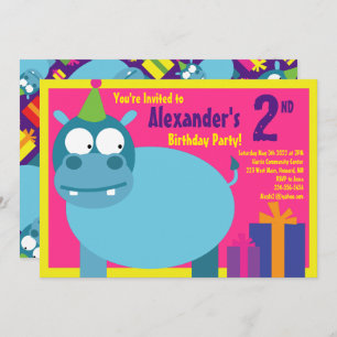 Hippo Animal Kid's Birthday Party Invitations