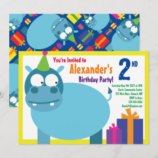 Hippo Animal Kid's Birthday Party Invitations