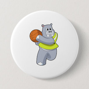 Hippo as Basketball player with Basketball.PNG 7.5 Cm Round Badge