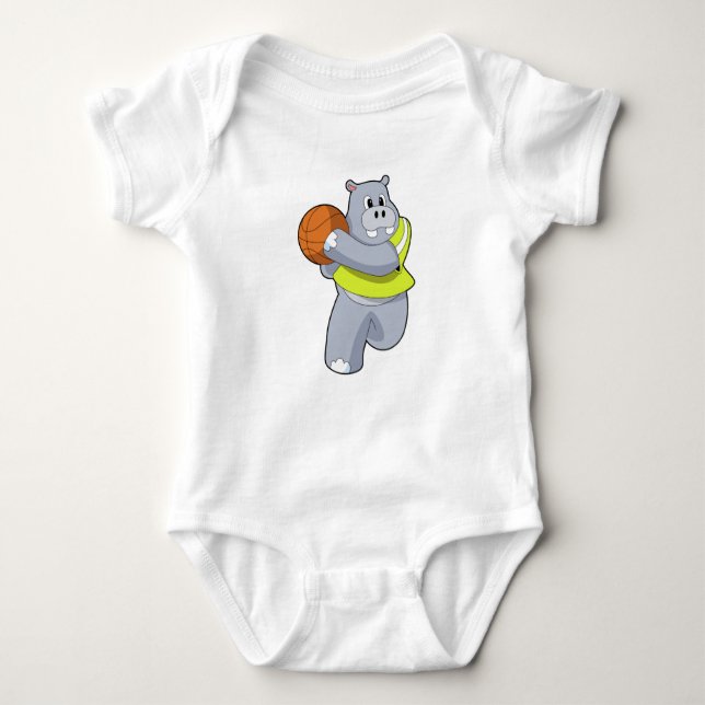 Hippo as Basketball player with Basketball.PNG Baby Bodysuit (Front)