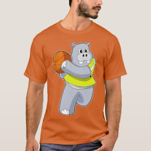 Hippo as Basketball player with Basketball T-Shirt
