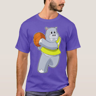 Hippo as Basketball player with Basketball T-Shirt