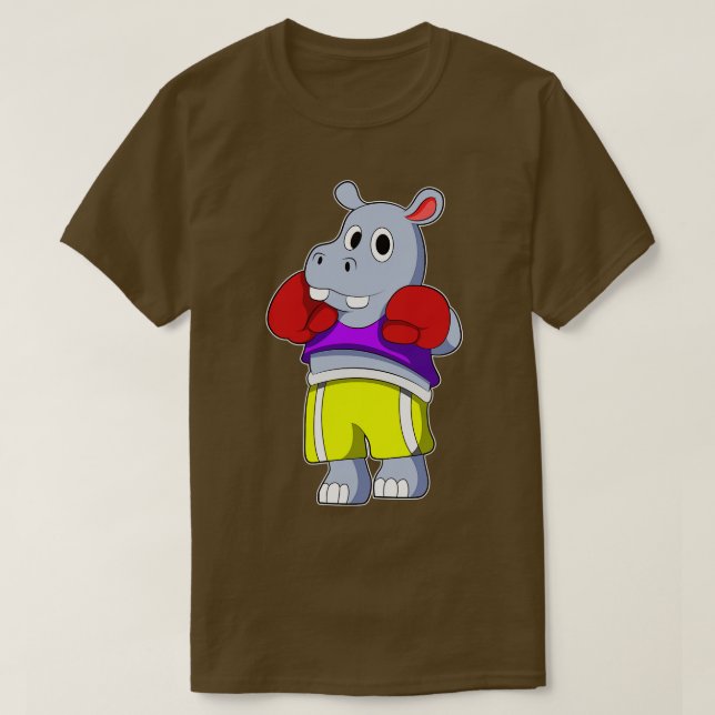 Hippo as Boxer with Boxing gloves T-Shirt (Design Front)