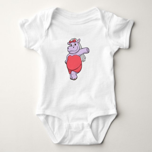 Hippo as Bride with Veil & Bow Baby Bodysuit (Front)