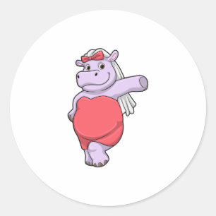 Hippo as Bride with Veil & Bow Classic Round Sticker