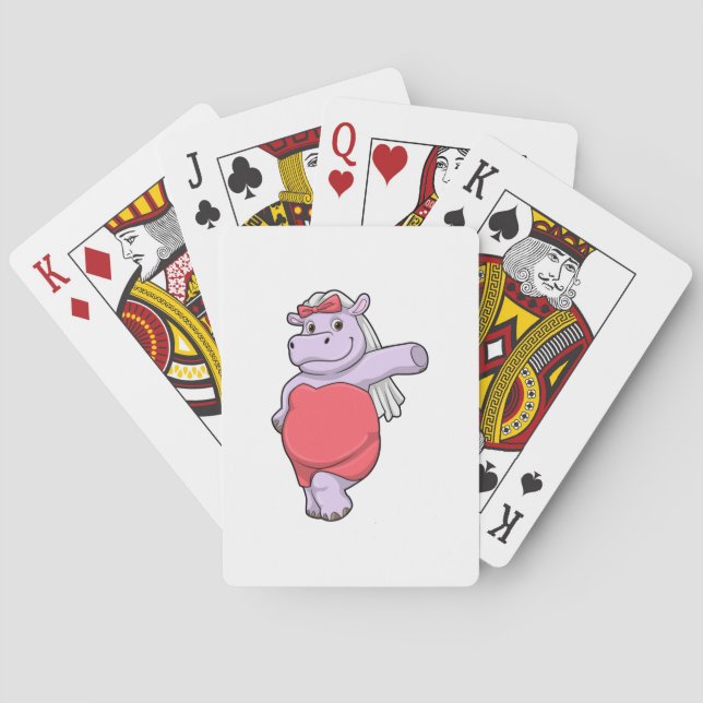 Hippo as Bride with Veil & Bow Playing Cards (Back)