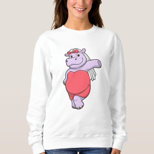 Hippo as Bride with Veil & Bow Sweatshirt (Front)