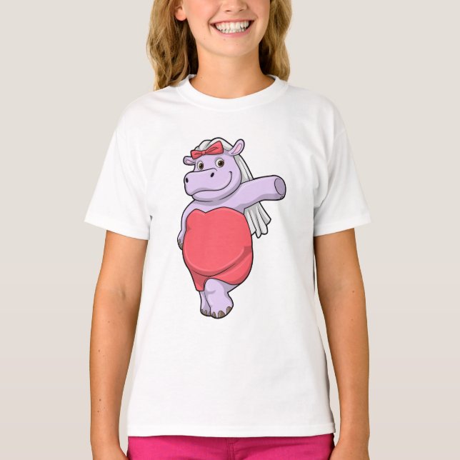 Hippo as Bride with Veil & Bow T-Shirt (Front)