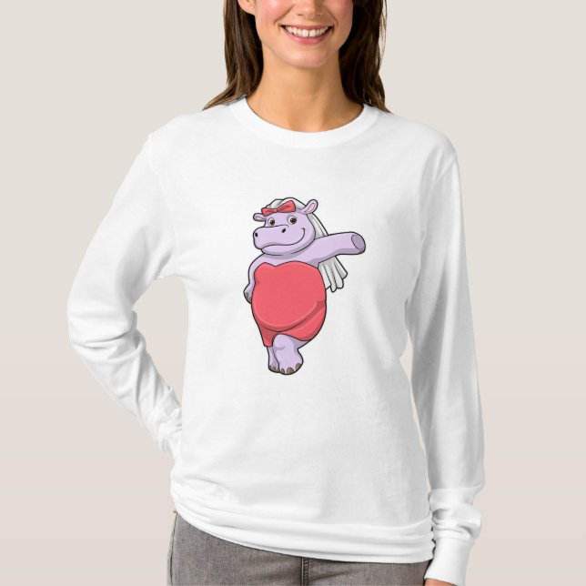 Hippo as Bride with Veil & Bow T-Shirt (Front)