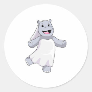 Hippo as Bride with Veil Classic Round Sticker