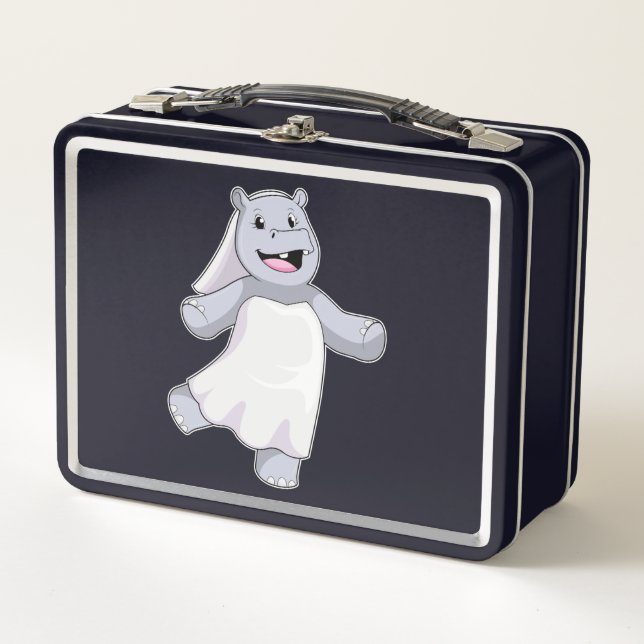 Hippo as Bride with Veil Metal Lunch Box (Front)