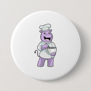Hippo as Chef with Bowl 7.5 Cm Round Badge