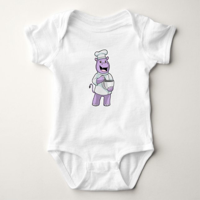 Hippo as Chef with Bowl Baby Bodysuit (Front)