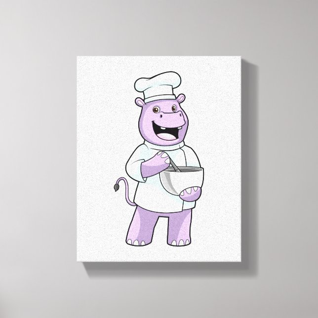 Hippo as Chef with Bowl Canvas Print (Front)