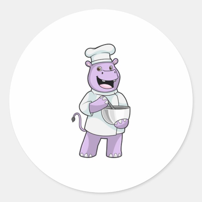 Hippo as Chef with Bowl Classic Round Sticker (Front)