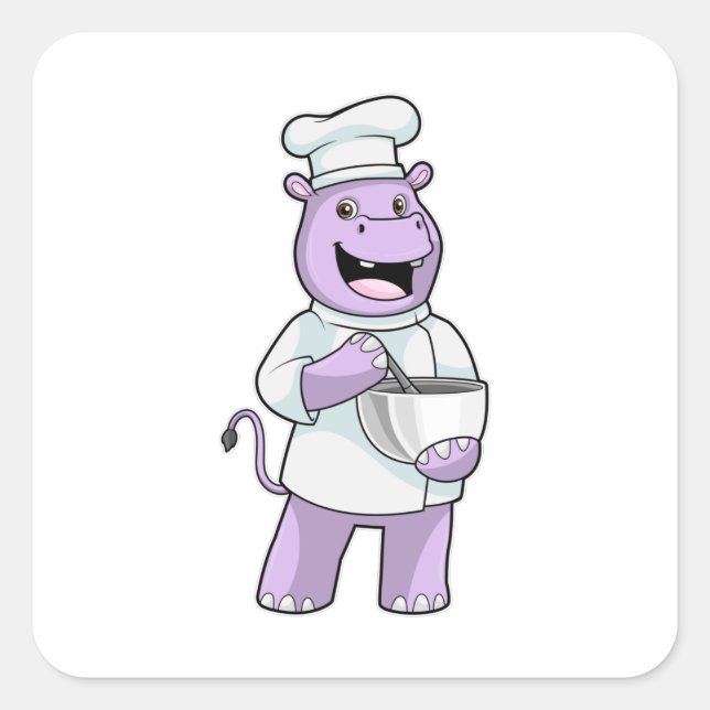 Hippo as Chef with Bowl Square Sticker (Front)