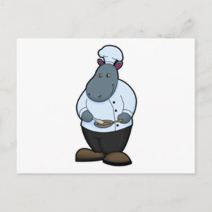 Hippo as Cook with Pan Postcard