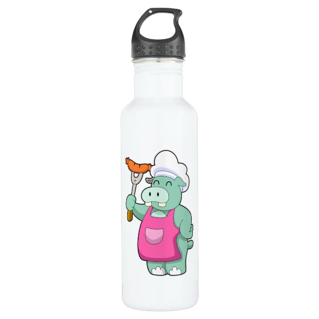 Hippo as Cook with Sausage 710 Ml Water Bottle (Front)