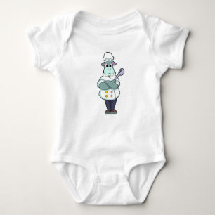 Hippo as Cook with Wooden spoon & Cooking apron Baby Bodysuit