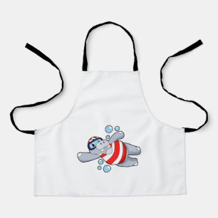 Hippo as Diver with Swimming goggles Apron