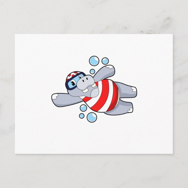 Hippo as Diver with Swimming goggles Postcard (Front)