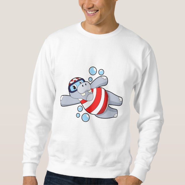 Hippo as Diver with Swimming goggles Sweatshirt (Front)
