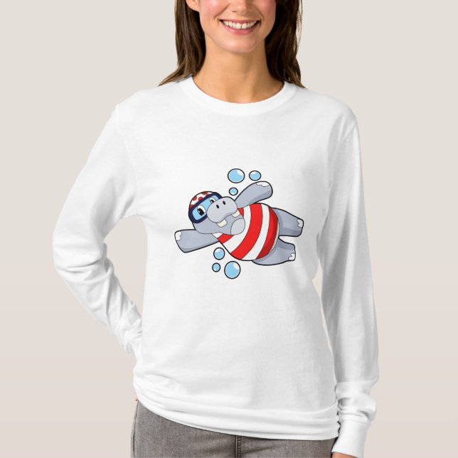 Hippo as Diver with Swimming goggles T-Shirt (Front)