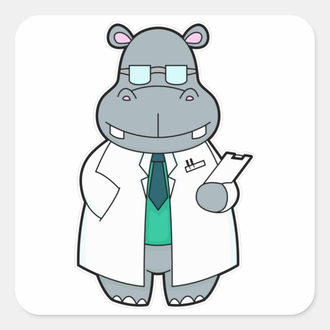Hippo as Doctor with Smock Square Sticker (Front)
