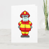 Hippo as Firefighter at Fire department with Hat