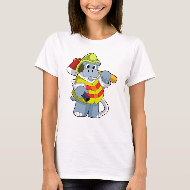 Hippo as Firefighter with Axe T-Shirt (Front)