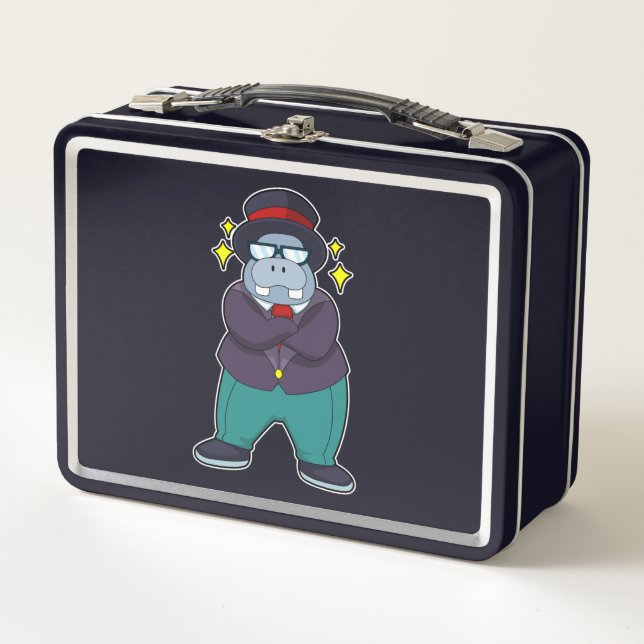 Hippo as Groom with Suit.PNG Metal Lunch Box (Front)