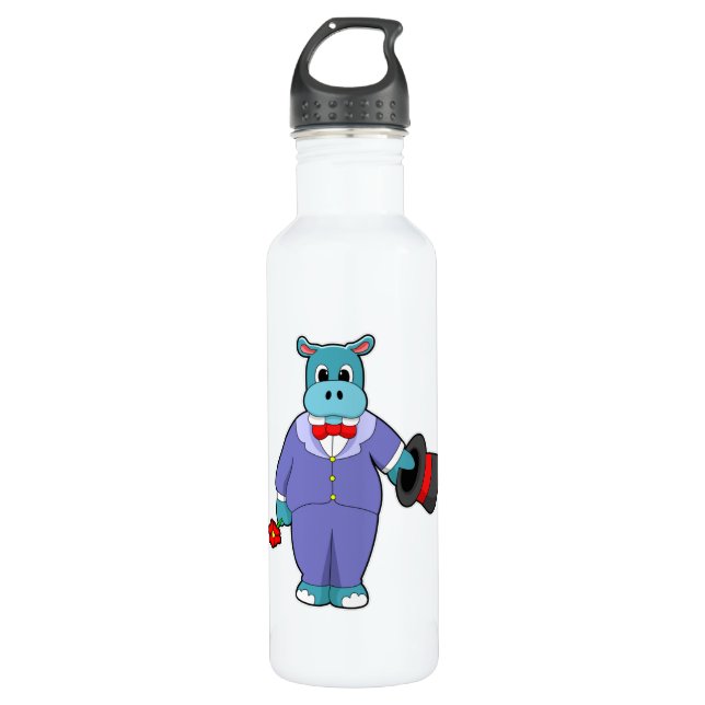 Hippo as Groom with Suit & Rose 710 Ml Water Bottle (Front)