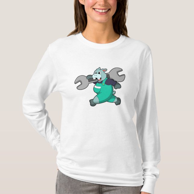 Hippo as Mechanic with Wrench T-Shirt (Front)