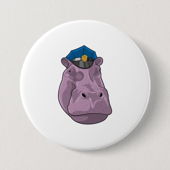 Hippo as Police officer Police 7.5 Cm Round Badge (Front)