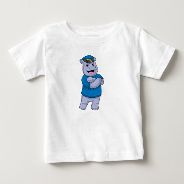Hippo as Police officer with Police hat Baby T-Shirt (Front)
