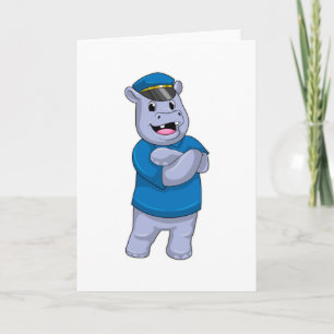 Hippo as Police officer with Police hat Card