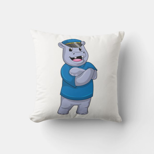 Hippo as Police officer with Police hat Cushion (Front)