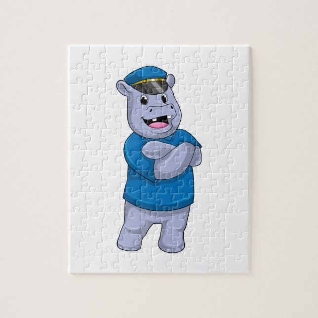 Hippo as Police officer with Police hat Jigsaw Puzzle (Vertical)