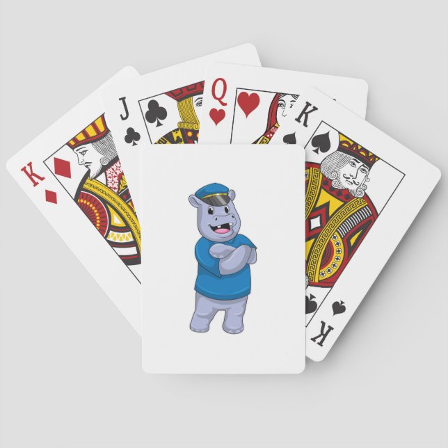 Hippo as Police officer with Police hat Playing Cards (Back)