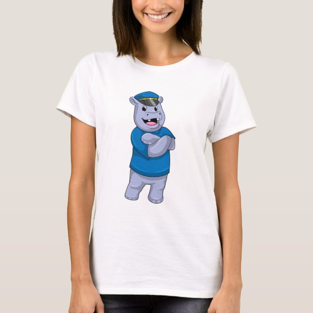 Hippo as Police officer with Police hat T-Shirt (Front)