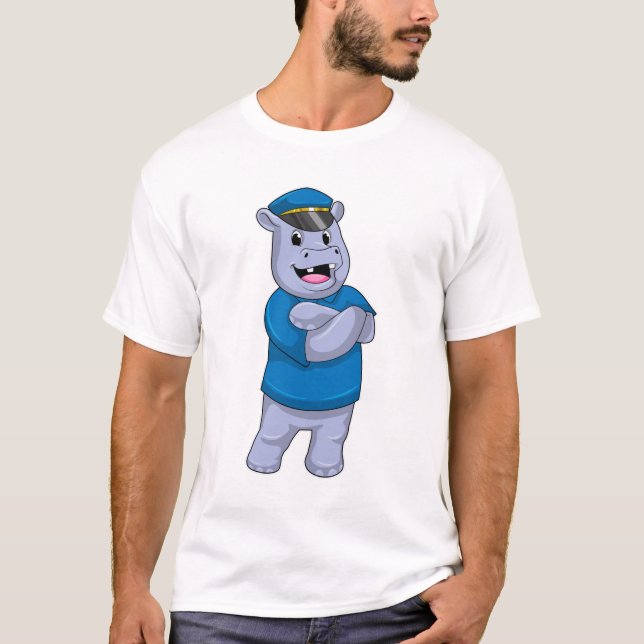 Hippo as Police officer with Police hat T-Shirt (Front)