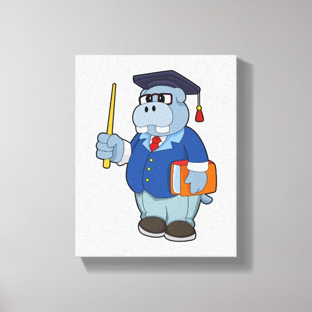 Hippo as Professor with Book Canvas Print (Front)