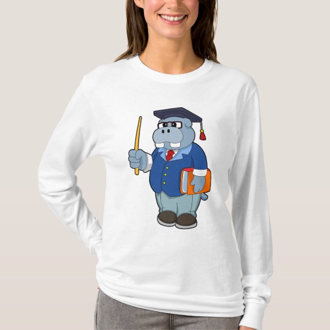 Hippo as Professor with Book T-Shirt (Front)
